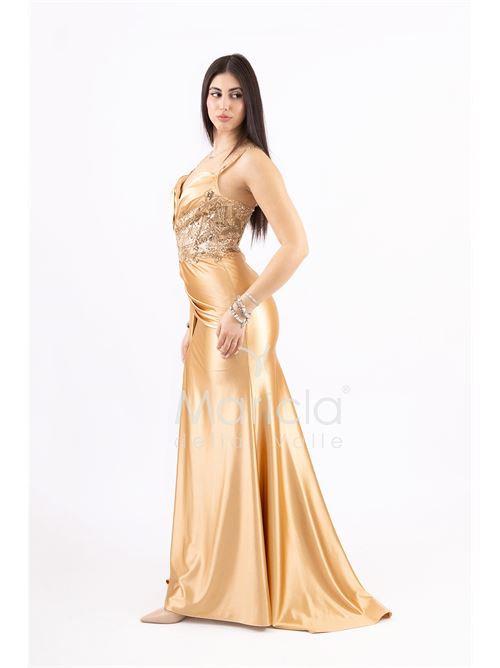 Abito lungo con pizzo ricami e perline MARICLA ELEGANCE | FP826007ORO